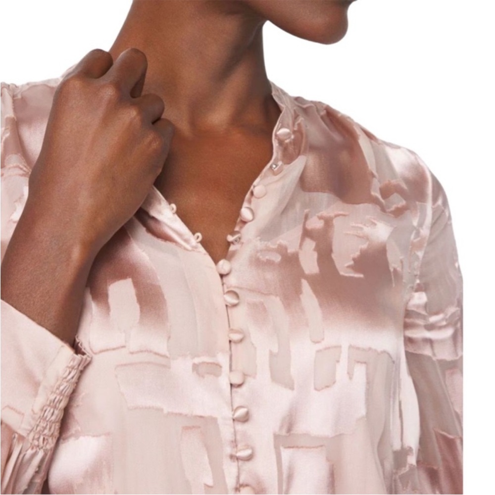 White House Black Market Blush Pink Satin Button-Front Blouse - Picture 2 of 14